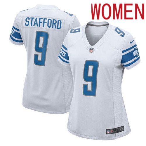 Cheap Women Detroit Lions 9 Matthew Stafford Nike White Game Player NFL Jersey